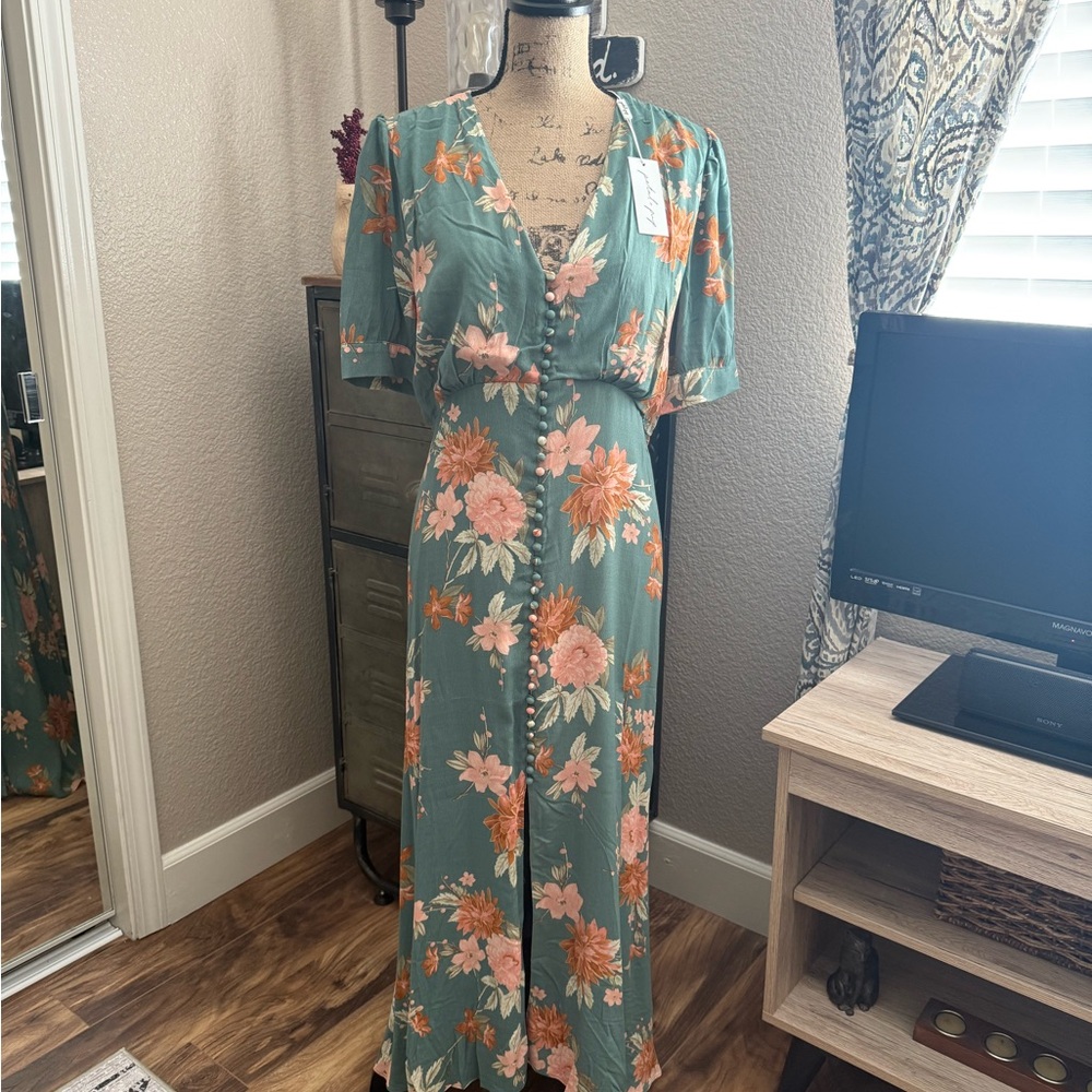 Petal & Pup Pink and Green Flutter Sleeve Sundress - Picture 2 of 5